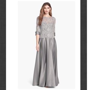 JS Collections V-Back Gown Grey Silver NWOT
